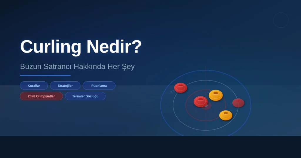 Curling nedir kapak görseli - buz üzerinde curling taşları ve house hedef dairesi